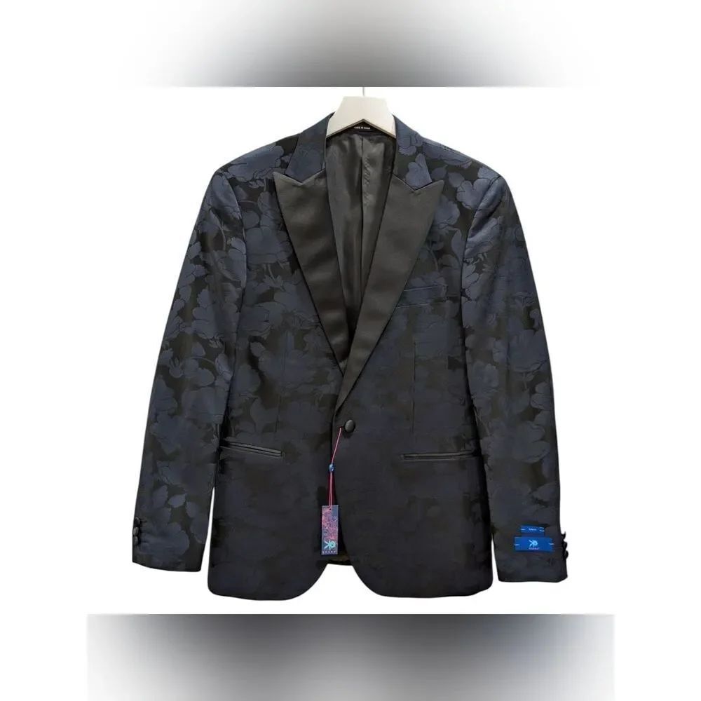 EGARA Slim Fit Floral Tuxedo Jacket - Dark Navy/Black - 40R